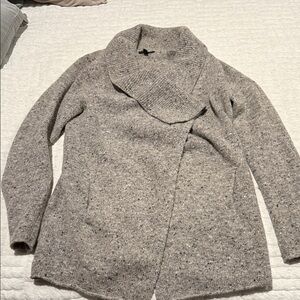 Eileen Fisher Heathered Gray Shawl-Collar Open Cardigan